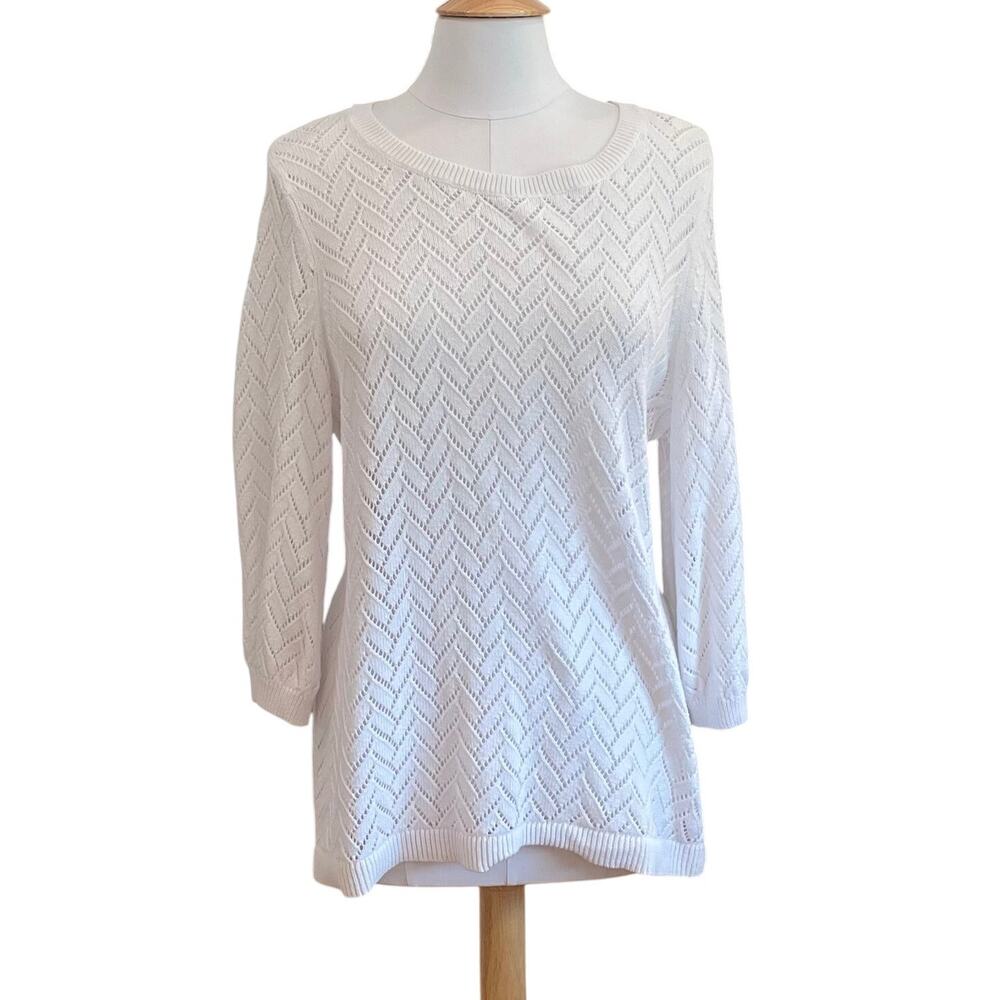 Talbots White Cotton / Linen Blend Open Knit Sweater, Casual, Beachy, Size 1X